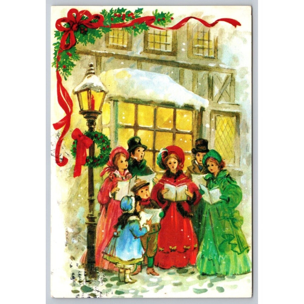 Vintage 1980s Christmas Postcard Seattle WA Victorian Carolers Posted Schwieger